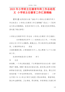 2023年小学班主任德育年终工作总结范文 小学班主任德育工作汇报精编