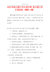 2023年幼儿园工作计划中班 幼儿园工作计划总结（精彩4篇）