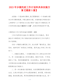 2023年乡镇民政工作计划和具体实施方案【最新5篇】