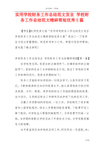 实用学校财务工作总结范文发言 学校财务工作总结范文精辟简短优秀5篇
