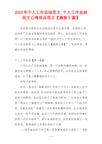 2023年个人工作总结范文_个人工作总结范文心得体会范文【最新5篇】
