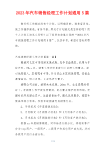 2023年汽车销售经理工作计划通用5篇
