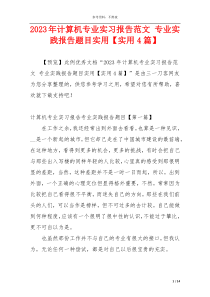 2023年计算机专业实习报告范文 专业实践报告题目实用【实用4篇】