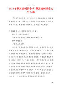 2023年预算编制报告书 预算编制报告文件5篇