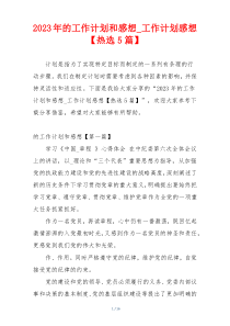 2023年的工作计划和感想_工作计划感想【热选5篇】