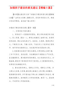 加强班子建设的意见建议【精编5篇】