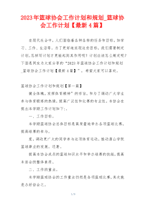 2023年篮球协会工作计划和规划_篮球协会工作计划【最新4篇】