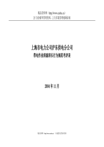 上海市电力公司沪东供电分公司带电作业班副班长行为规范考评表