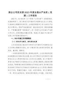 国企公司党支部2023年度全面从严治党（党建）工作报告