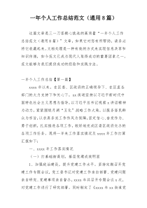 一年个人工作总结范文（通用8篇）