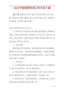 2023年医院财务部工作计划3篇