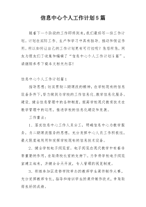 信息中心个人工作计划5篇