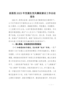 县医院2023年党建及党风廉政建设工作总结报告