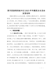 某市民政局党组书记2023年主题教育专题民主生活会发言材料