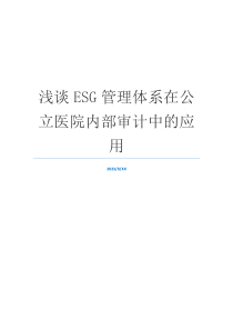 浅谈ESG管理体系在公立医院内部审计中的应用