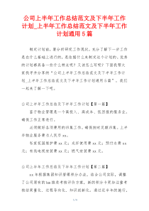 公司上半年工作总结范文及下半年工作计划_上半年工作总结范文及下半年工作计划通用5篇