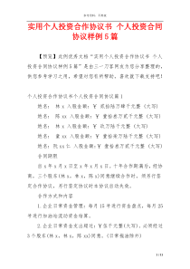 实用个人投资合作协议书 个人投资合同协议样例5篇