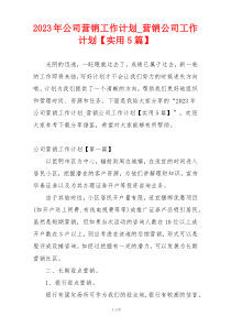 2023年公司营销工作计划_营销公司工作计划【实用5篇】