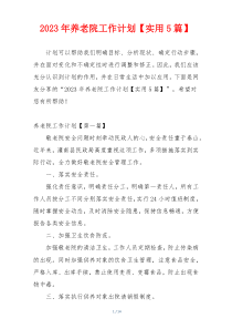 2023年养老院工作计划【实用5篇】
