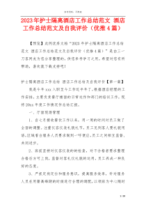 2023年护士隔离酒店工作总结范文 酒店工作总结范文及自我评价（优推4篇）