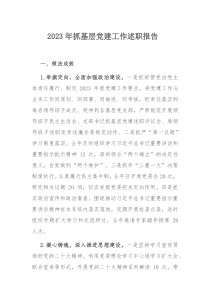 2023年抓基层党建工作述职报告