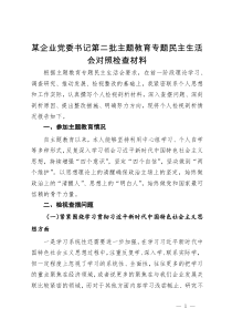 某企业党委书记第二批主题教育专题民主生活会对照检查材料