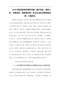 2024年度某县政府领导专题（践行宗旨、服务人民、求真务实、狠抓落实等）民主生活会对照检查材料）