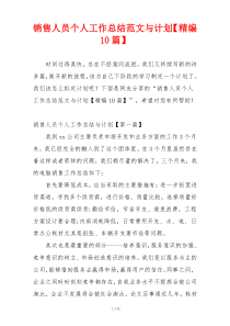 销售人员个人工作总结范文与计划【精编10篇】