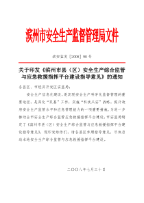 关于印发《滨州市县(区)安全生产综合监管与应急救援指挥平台建设指导
