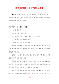投资项目计划书【范例4篇】