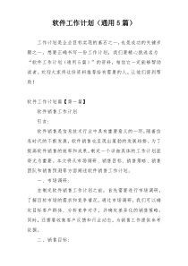 软件工作计划（通用5篇）