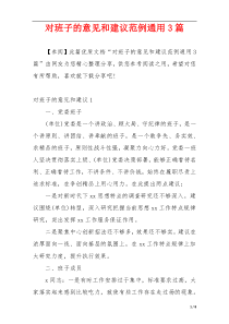 对班子的意见和建议范例通用3篇