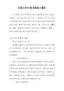 大班工作计划【热选5篇】