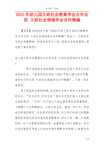 2023年幼儿园大班社会教案学会合作反思 大班社会领域学会合作精编