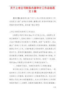 关于上市公司财务内部审计工作总结范文3篇