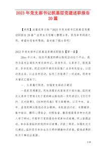2023年党支部书记抓基层党建述职报告20篇