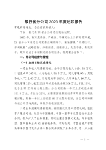 银行省分公司2023年度述职报告
