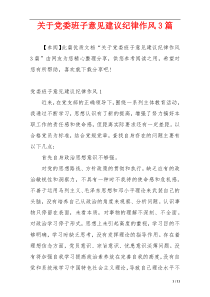 关于党委班子意见建议纪律作风3篇