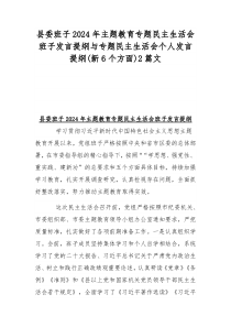 县委班子2024年主题教育专题民主生活会班子发言提纲与专题民主生活会个人发言提纲(新6个方面)2