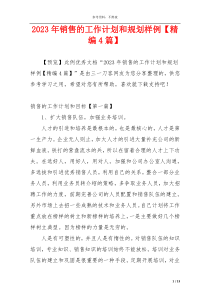 2023年销售的工作计划和规划样例【精编4篇】
