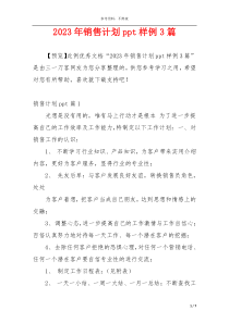 2023年销售计划ppt样例3篇