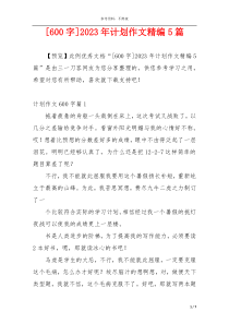 [600字]2023年计划作文精编5篇