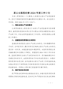 某公立医院纪委2024年度工作计划