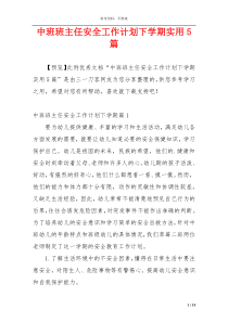 中班班主任安全工作计划下学期实用5篇