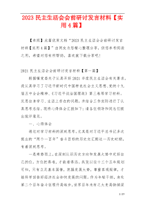 2023民主生活会会前研讨发言材料【实用4篇】