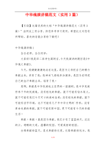 中华魂演讲稿范文（实用3篇）