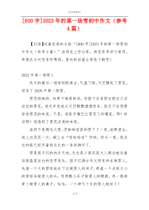 [600字]2023年的第一场雪初中作文（参考4篇）