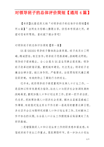 对领导班子的总体评价简短【通用4篇】