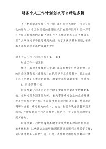 财务个人工作计划怎么写2精选多篇