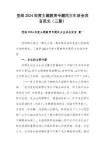 党组2024年度主题教育专题民主生活会发言范文（三篇）